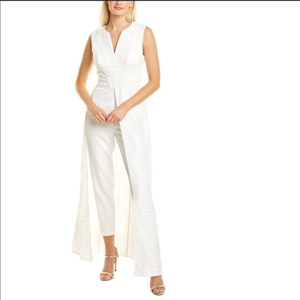 KAY UNGER White Walk Thru Crochet Bridal Maxi Romper Jumpsuit size 2